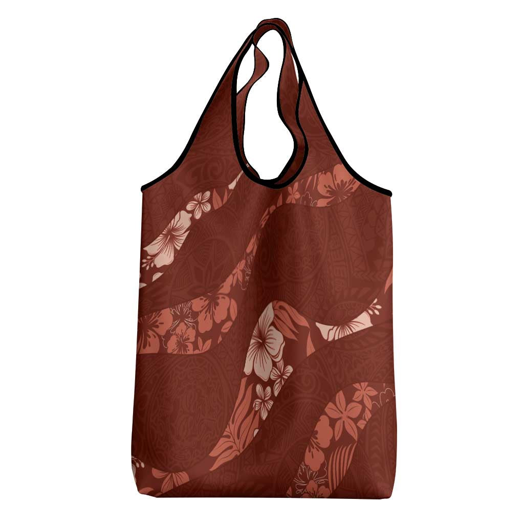 Aloha Hawaii Floral Tapa Grocery Bag Patchwork Crimson LT7 - Polynesian Pride
