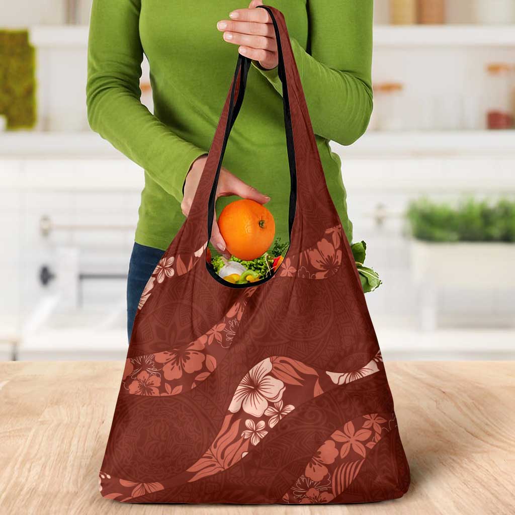 Aloha Hawaii Floral Tapa Grocery Bag Patchwork Crimson LT7 - Polynesian Pride