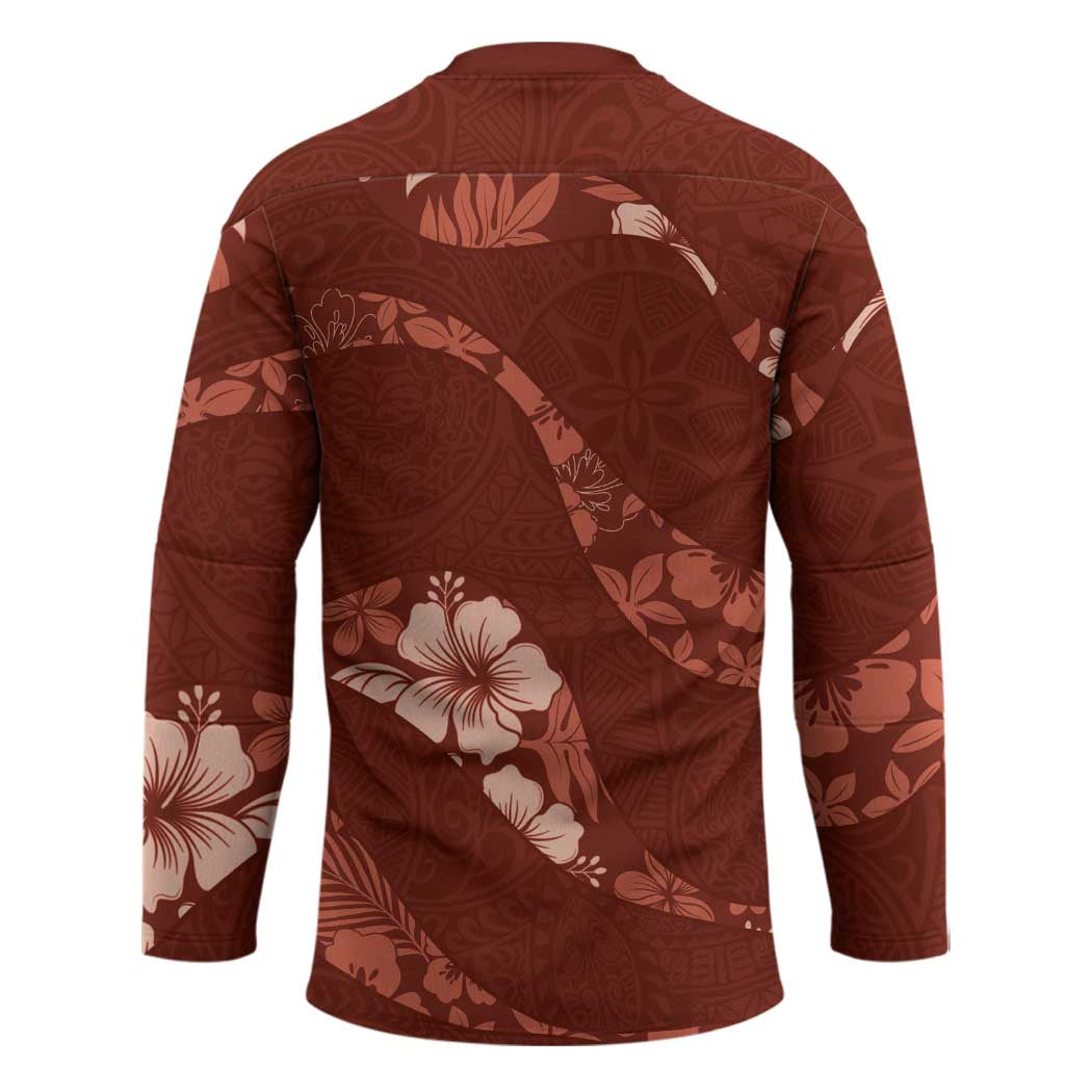 Aloha Hawaii Floral Tapa Hockey Jersey Patchwork Crimson - Polynesian Pride