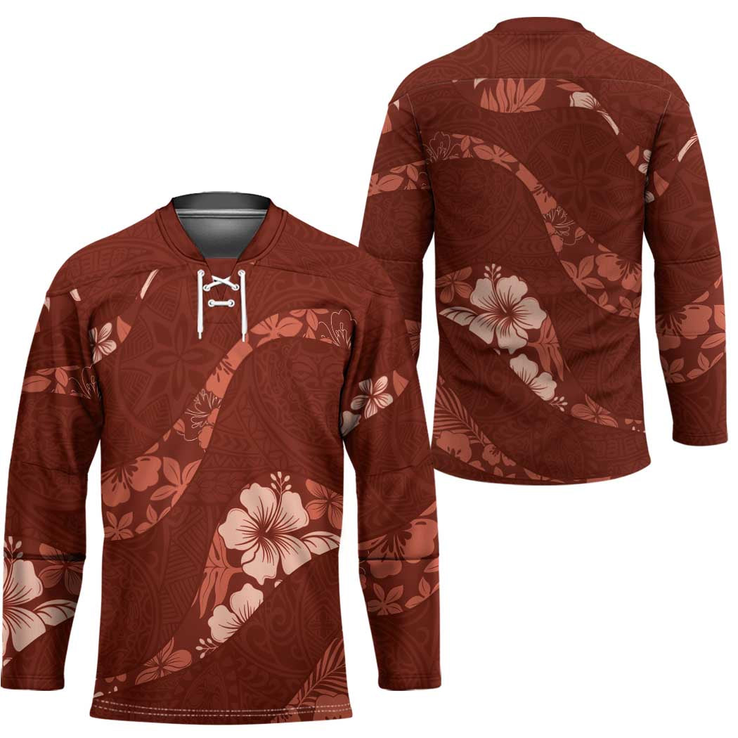 Aloha Hawaii Floral Tapa Hockey Jersey Patchwork Crimson - Polynesian Pride