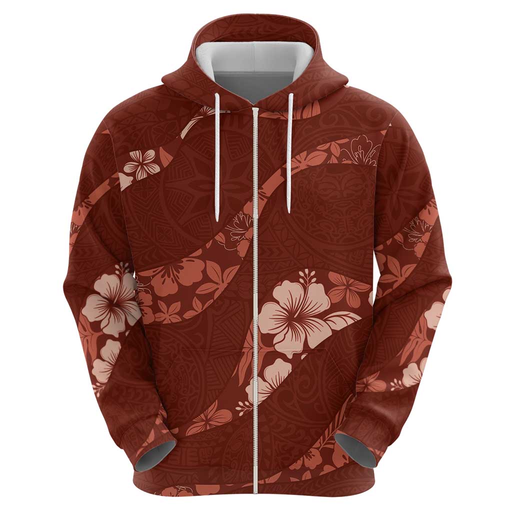 Aloha Hawaii Floral Tapa Hoodie Patchwork Crimson - Polynesian Pride