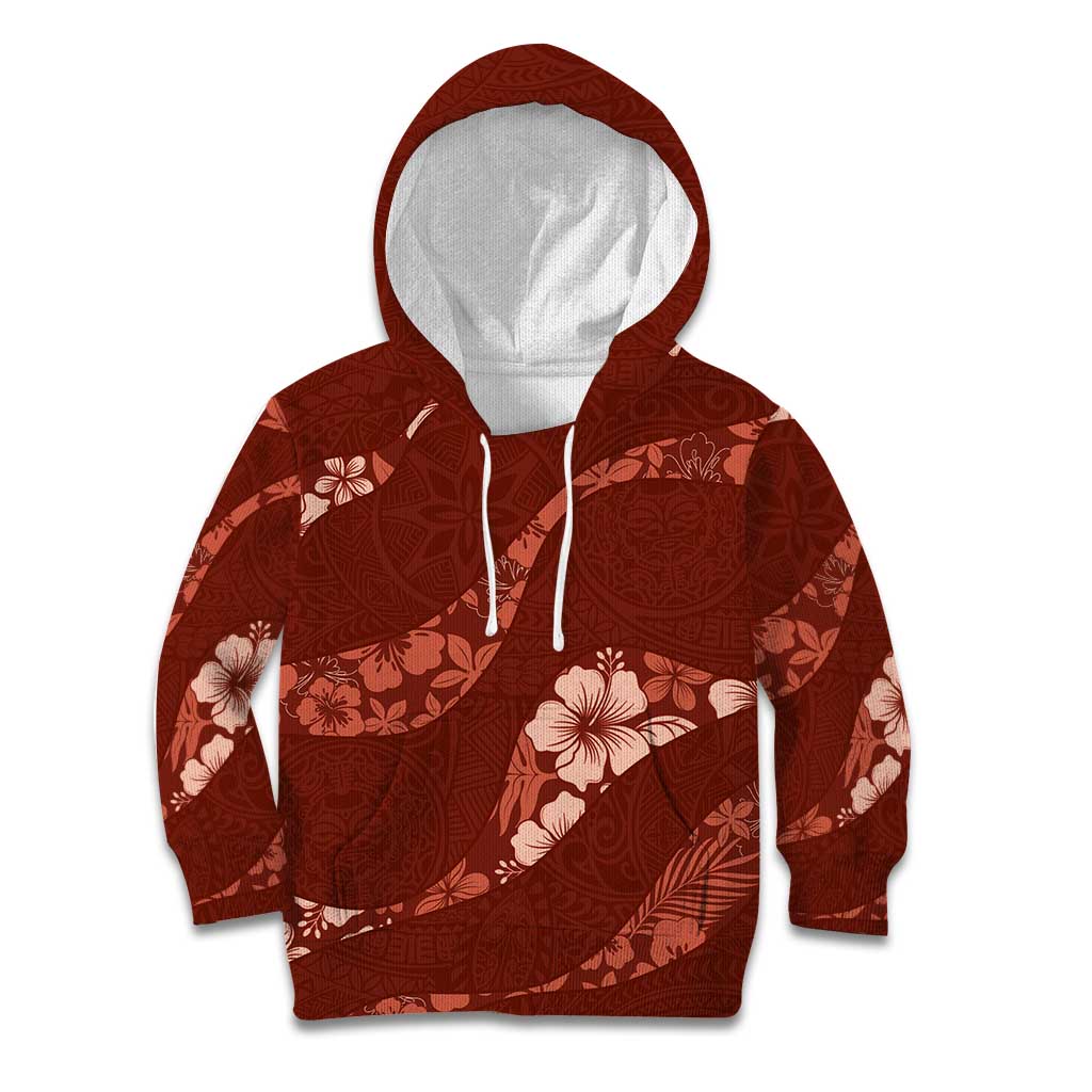 Aloha Hawaii Floral Tapa Kid Hoodie Patchwork Crimson - Polynesian Pride