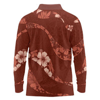 Aloha Hawaii Floral Tapa Long Sleeve Polo Shirt Patchwork Crimson LT7 - Polynesian Pride
