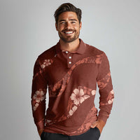 Aloha Hawaii Floral Tapa Long Sleeve Polo Shirt Patchwork Crimson LT7 - Polynesian Pride