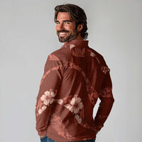 Aloha Hawaii Floral Tapa Long Sleeve Polo Shirt Patchwork Crimson LT7 - Polynesian Pride