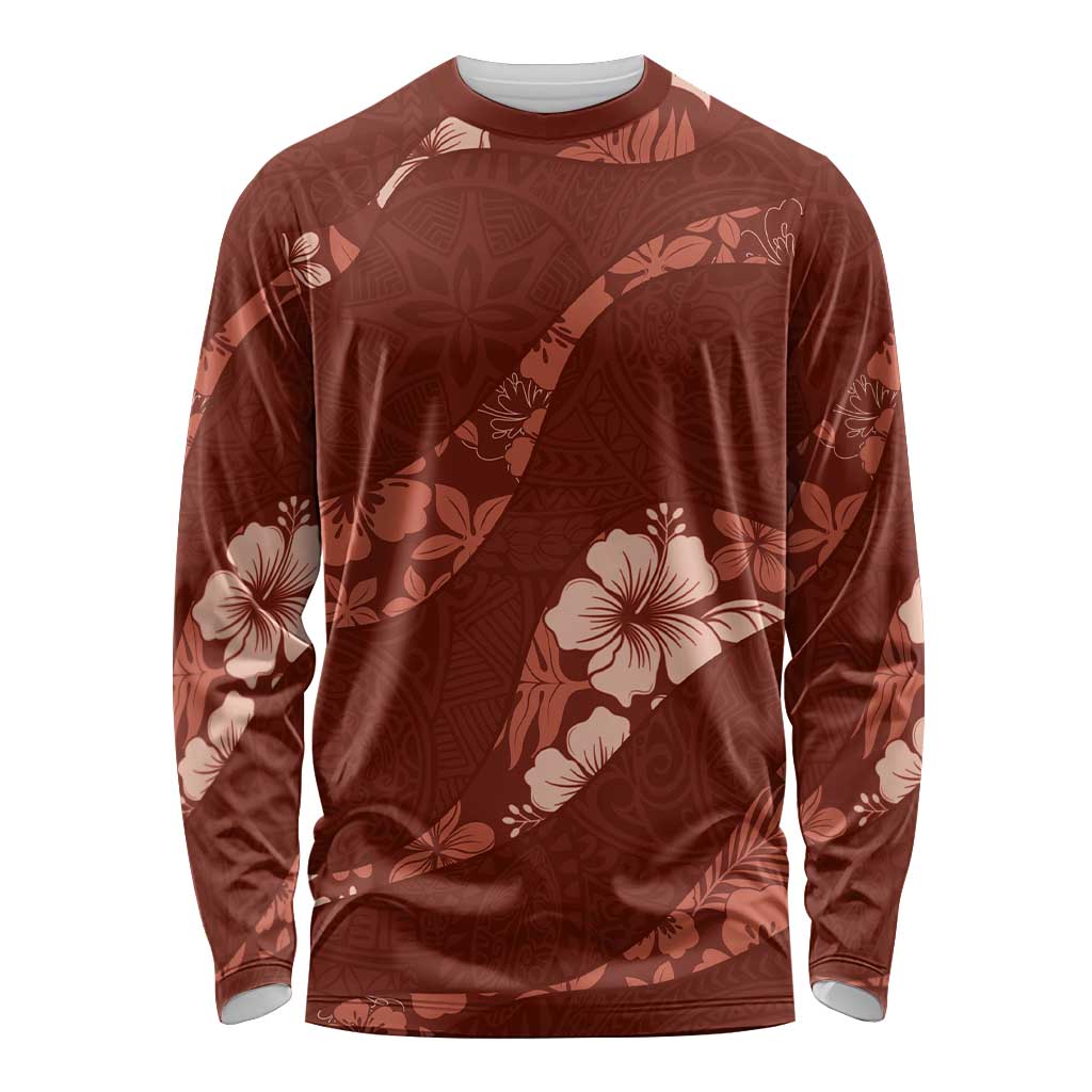 Aloha Hawaii Floral Tapa Long Sleeve Shirt Patchwork Crimson LT7 Unisex Crimson - Polynesian Pride