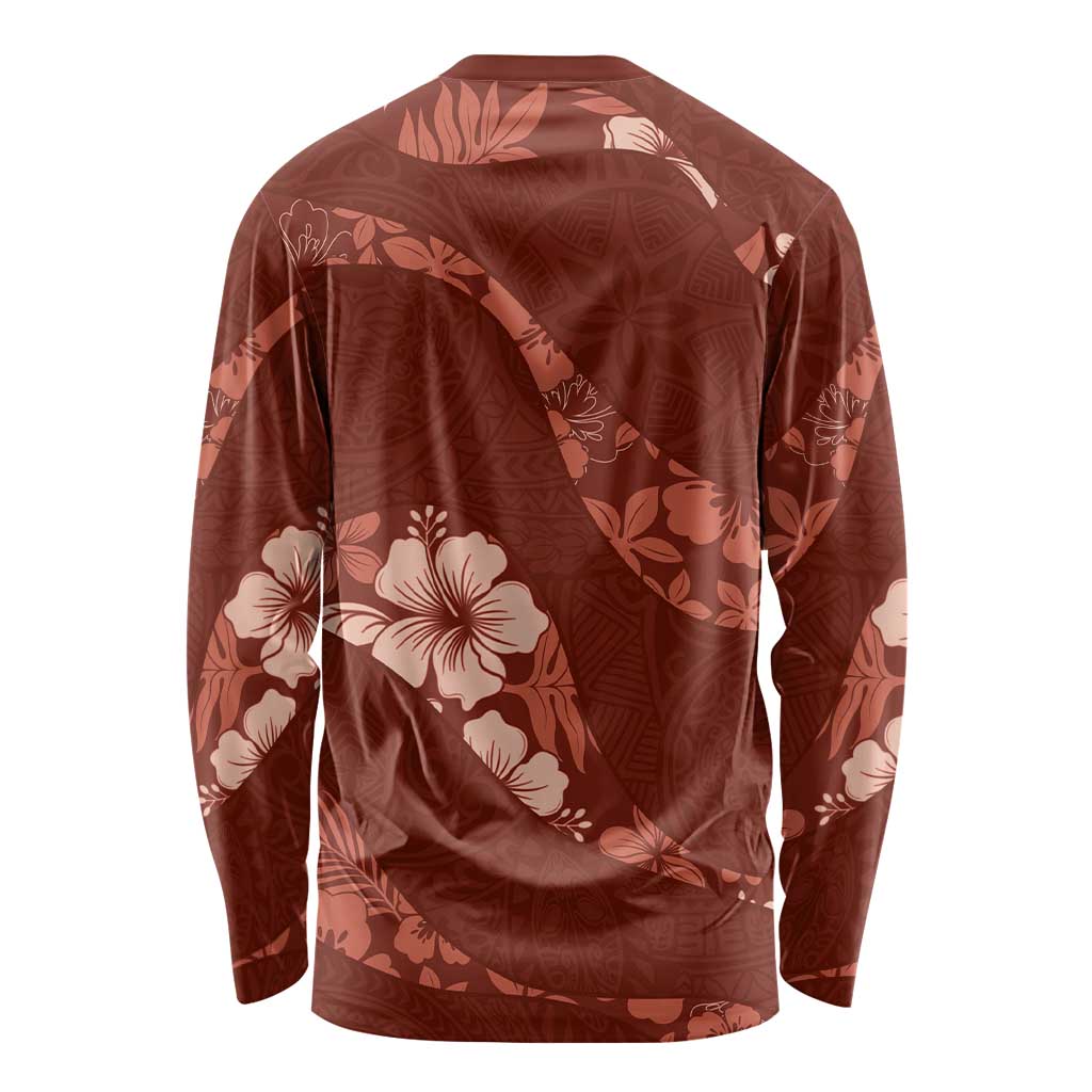 Aloha Hawaii Floral Tapa Long Sleeve Shirt Patchwork Crimson LT7 - Polynesian Pride
