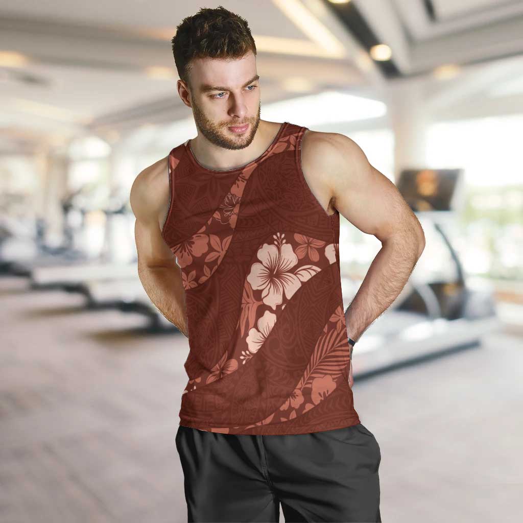 Aloha Hawaii Floral Tapa Men Tank Top Patchwork Crimson LT7 Crimson - Polynesian Pride