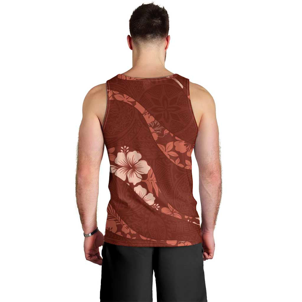 Aloha Hawaii Floral Tapa Men Tank Top Patchwork Crimson LT7 - Polynesian Pride