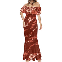 Aloha Hawaii Floral Tapa Mermaid Dress Patchwork Crimson - Polynesian Pride