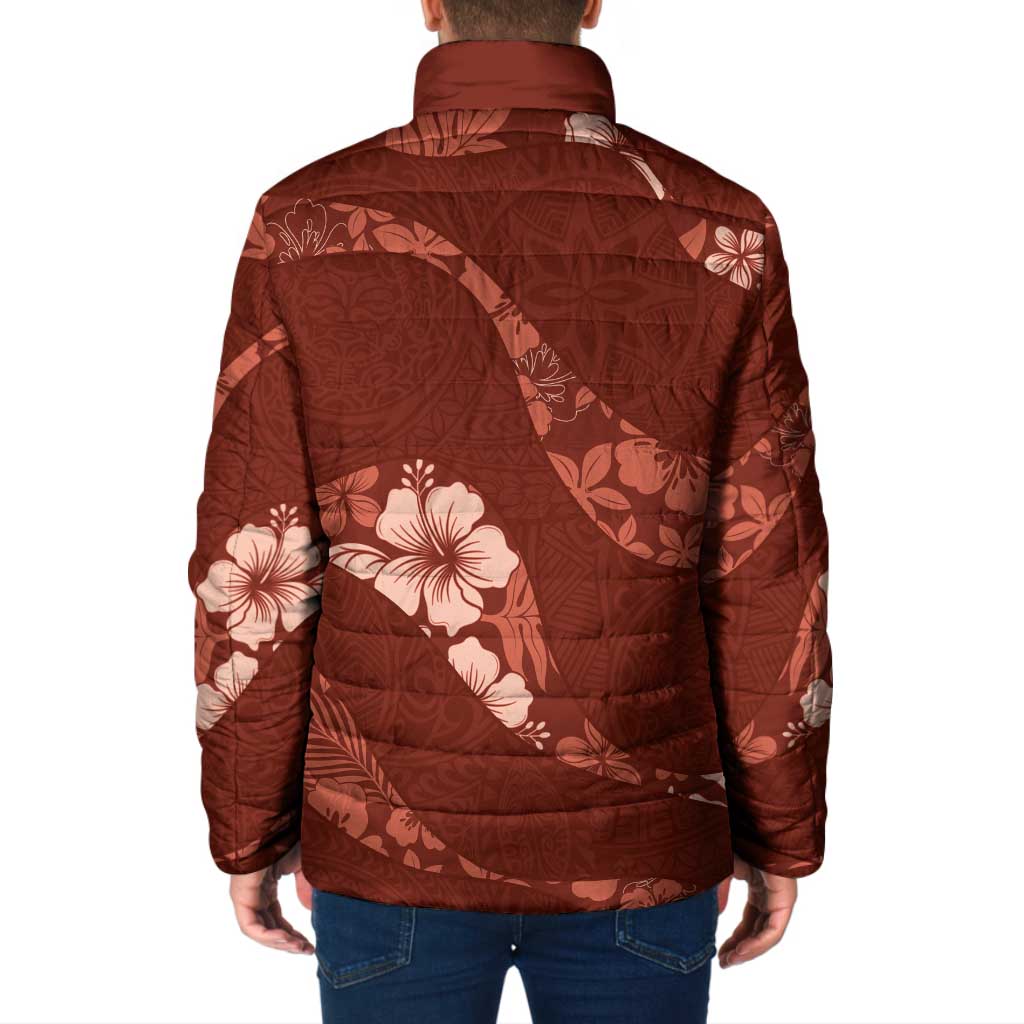 Aloha Hawaii Floral Tapa Padded Jacket Patchwork Crimson LT7 - Polynesian Pride