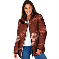 Aloha Hawaii Floral Tapa Padded Jacket Patchwork Crimson LT7 Women Crimson - Polynesian Pride