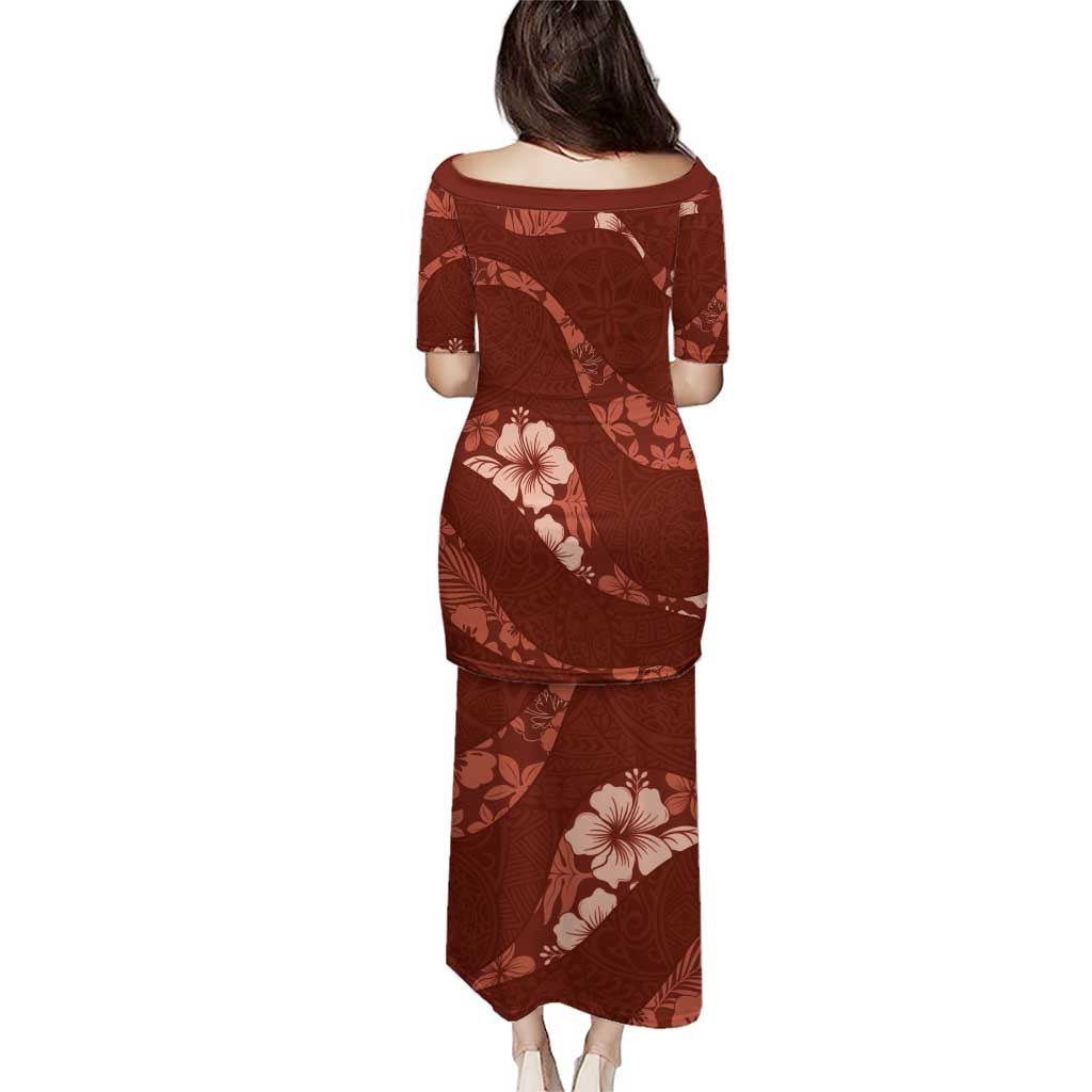 Aloha Hawaii Floral Tapa Puletasi Patchwork Crimson - Polynesian Pride