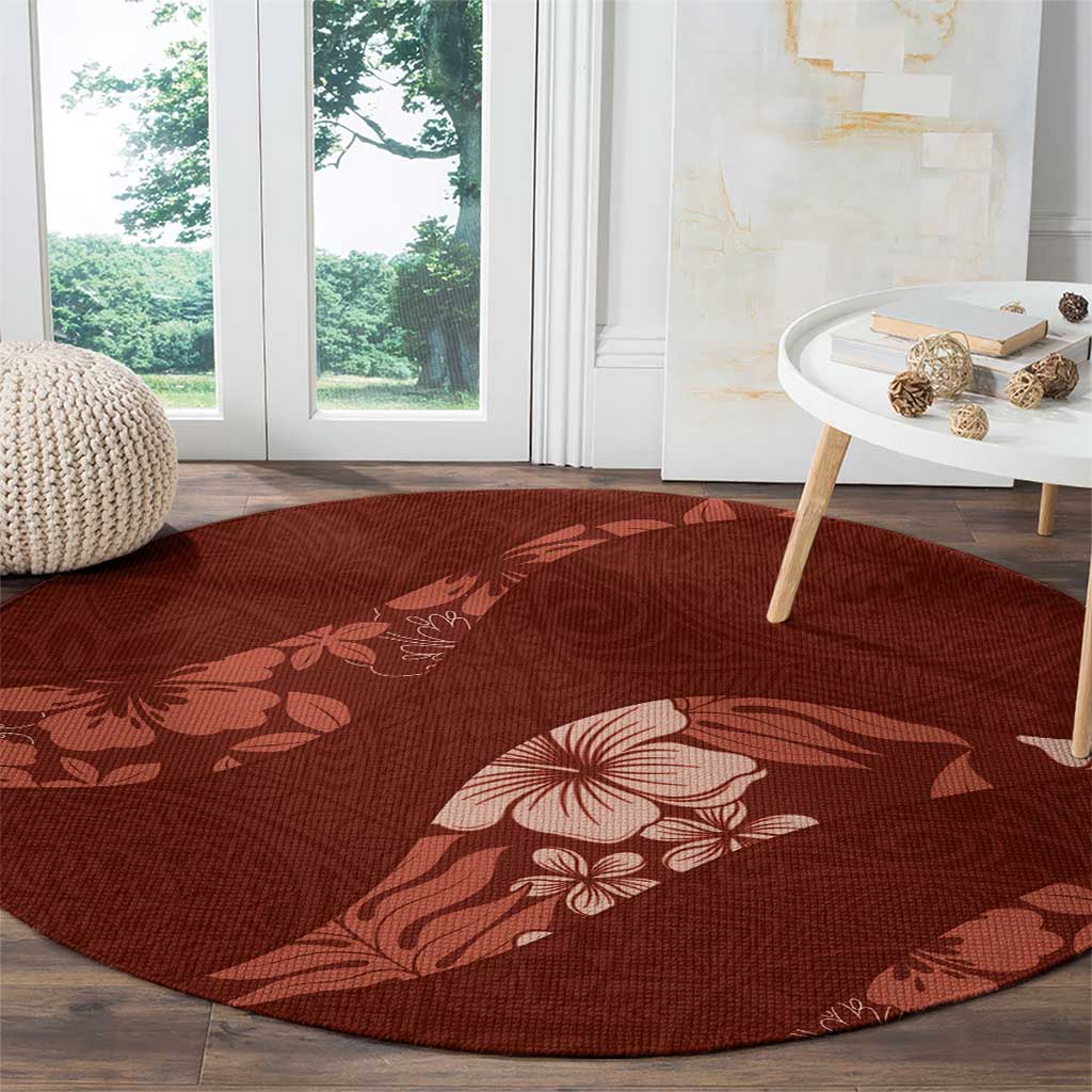 Aloha Hawaii Floral Tapa Round Carpet Patchwork Crimson - Polynesian Pride