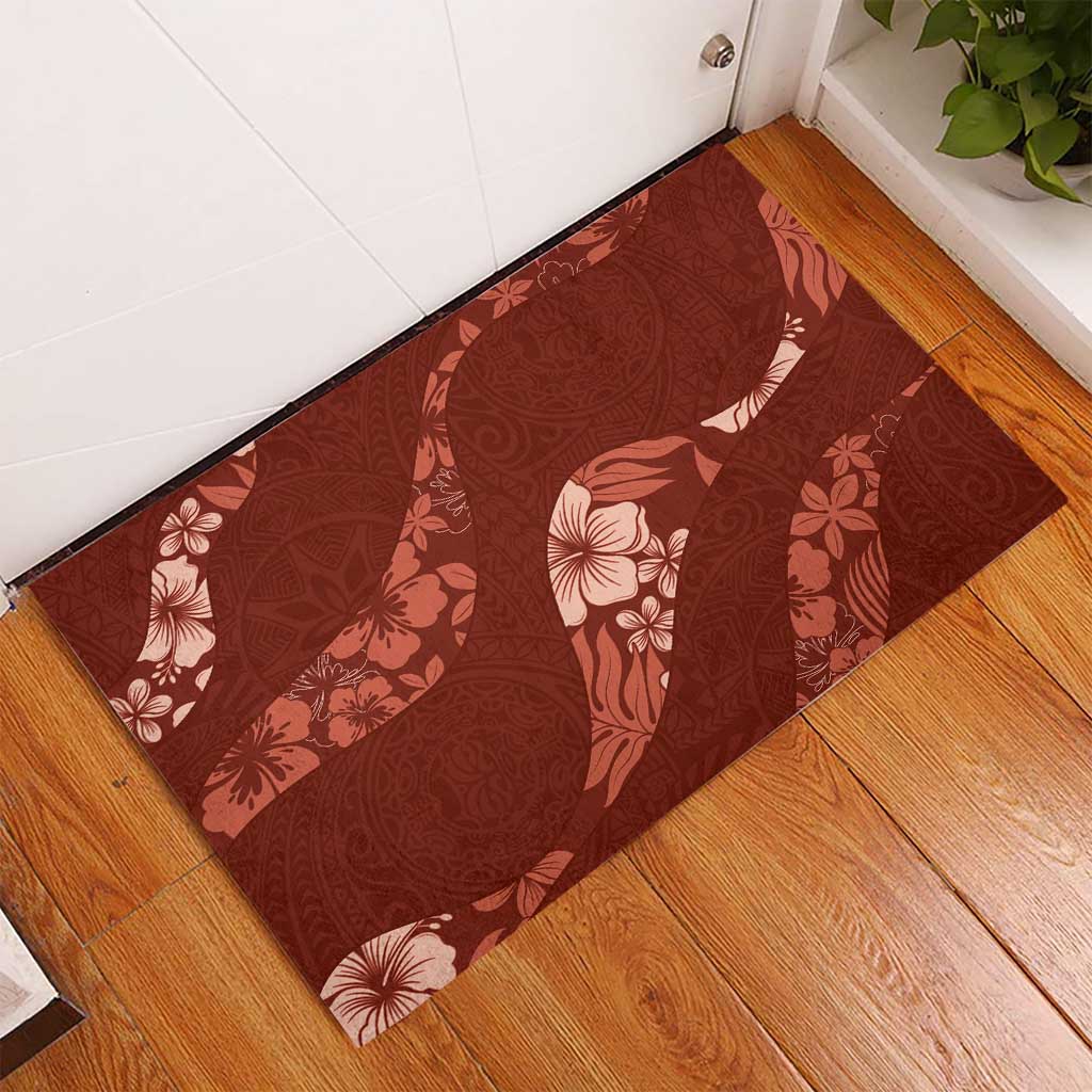 Aloha Hawaii Floral Tapa Rubber Doormat Patchwork Crimson LT7 - Polynesian Pride