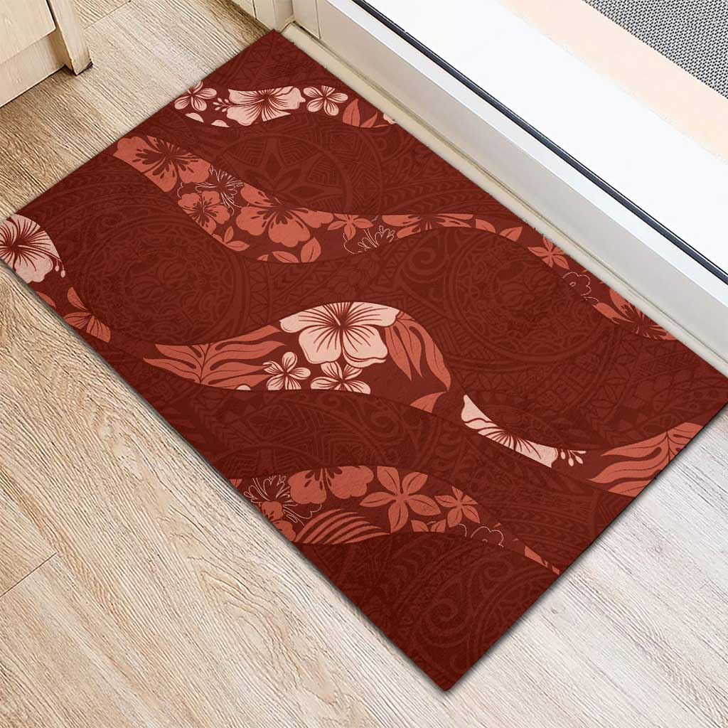 Aloha Hawaii Floral Tapa Rubber Doormat Patchwork Crimson LT7 - Polynesian Pride