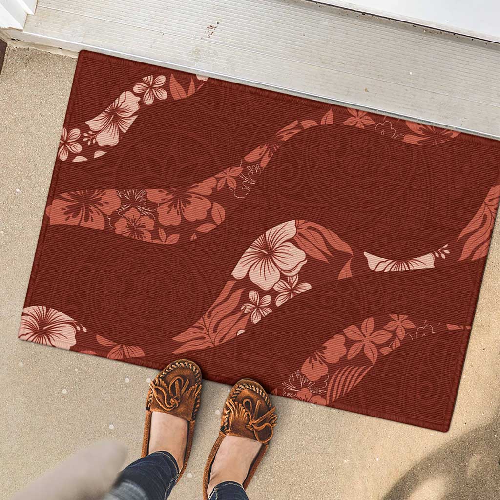 Aloha Hawaii Floral Tapa Rubber Doormat Patchwork Crimson LT7 - Polynesian Pride