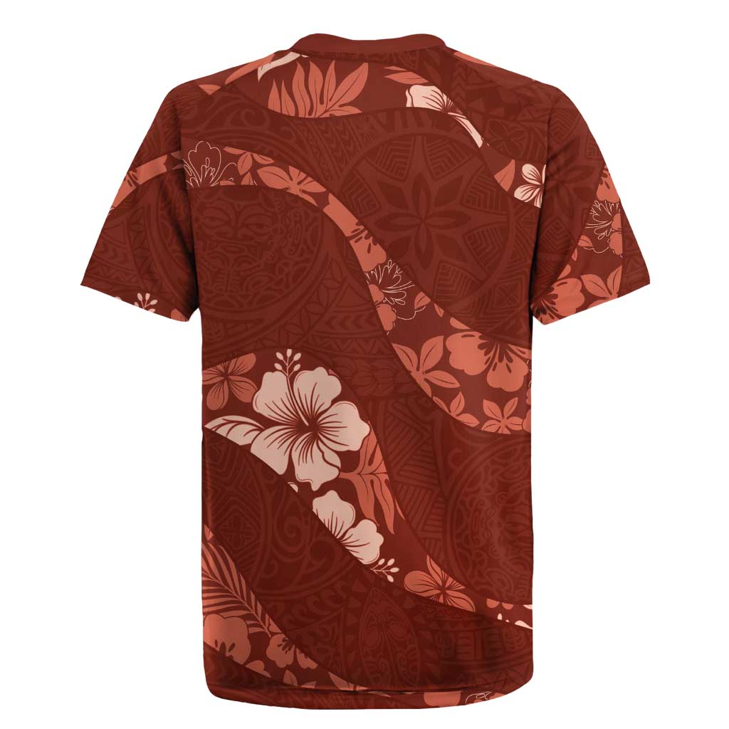 Aloha Hawaii Floral Tapa Rugby Jersey Patchwork Crimson LT7 - Polynesian Pride