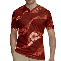 Aloha Hawaii Floral Tapa Rugby Jersey Patchwork Crimson LT7 - Polynesian Pride