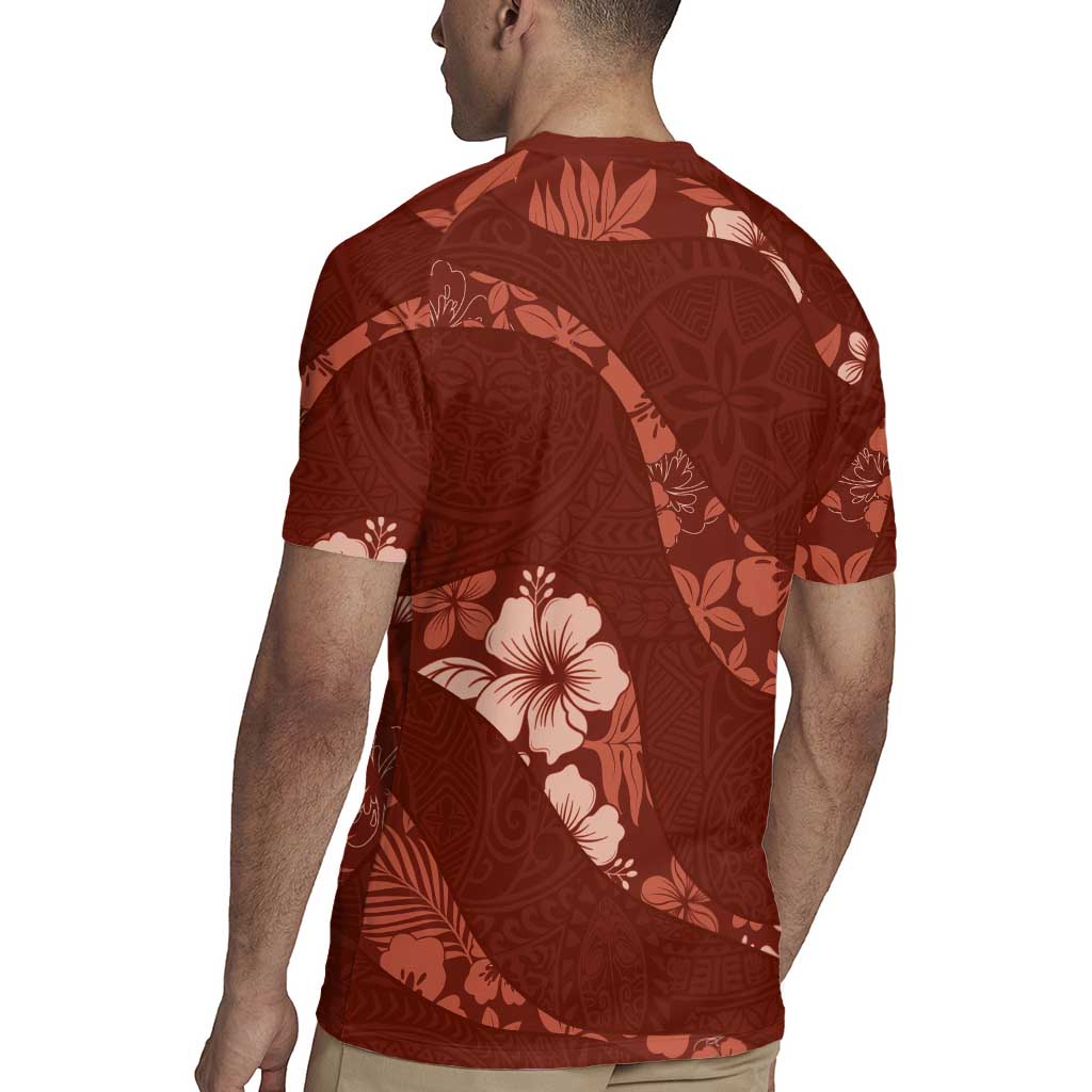 Aloha Hawaii Floral Tapa Rugby Jersey Patchwork Crimson LT7 - Polynesian Pride