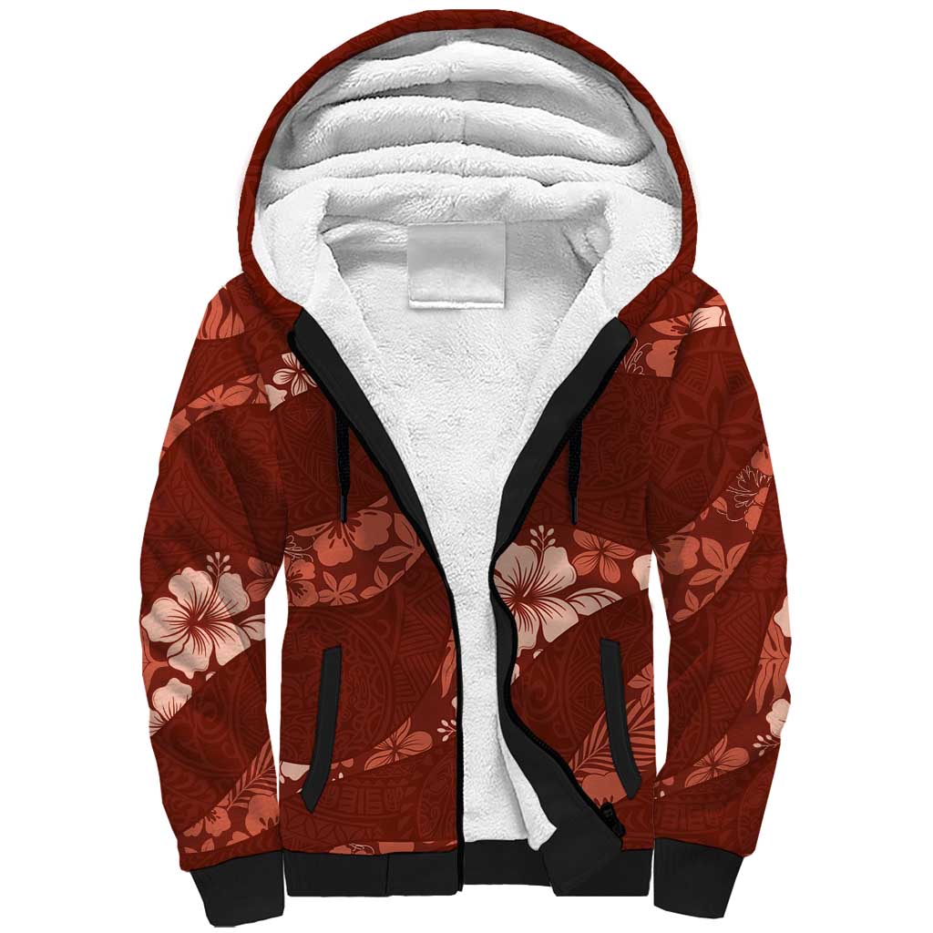 Aloha Hawaii Floral Tapa Sherpa Hoodie Patchwork Crimson LT7 Unisex Crimson - Polynesian Pride