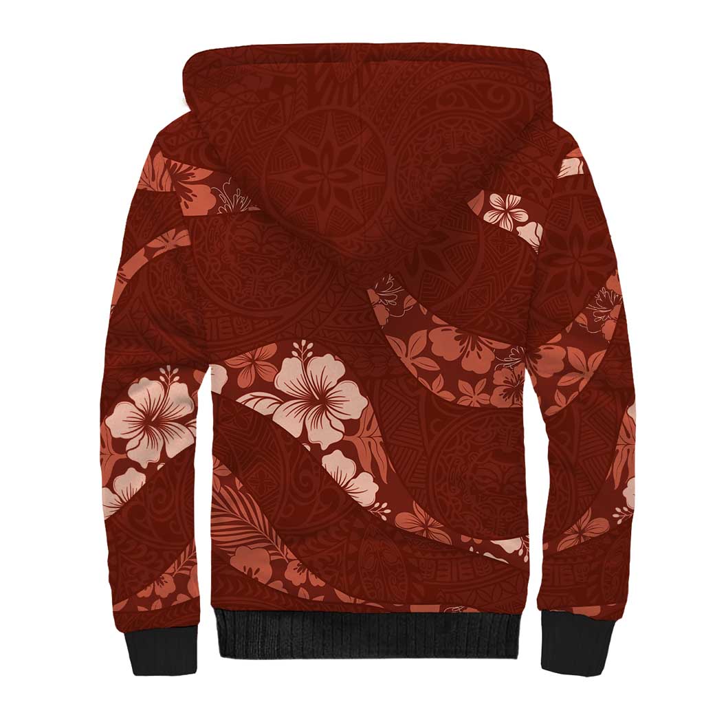 Aloha Hawaii Floral Tapa Sherpa Hoodie Patchwork Crimson LT7 - Polynesian Pride