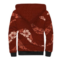 Aloha Hawaii Floral Tapa Sherpa Hoodie Patchwork Crimson LT7 - Polynesian Pride