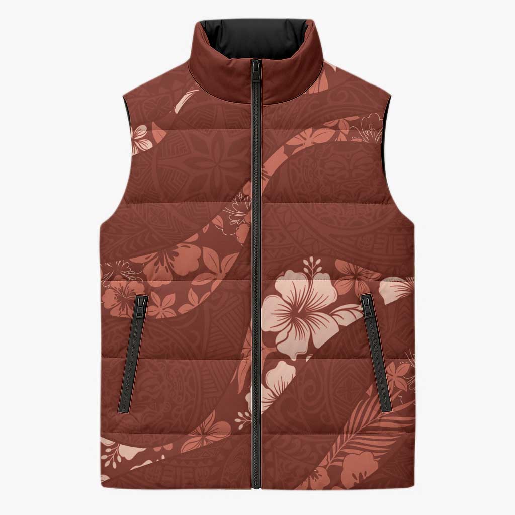Aloha Hawaii Floral Tapa Sleeveless Puffer Jacket Patchwork Crimson LT7 Unisex Crimson - Polynesian Pride