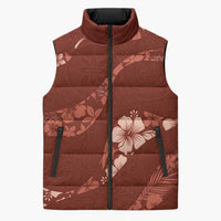 Aloha Hawaii Floral Tapa Sleeveless Puffer Jacket Patchwork Crimson LT7 Unisex Crimson - Polynesian Pride