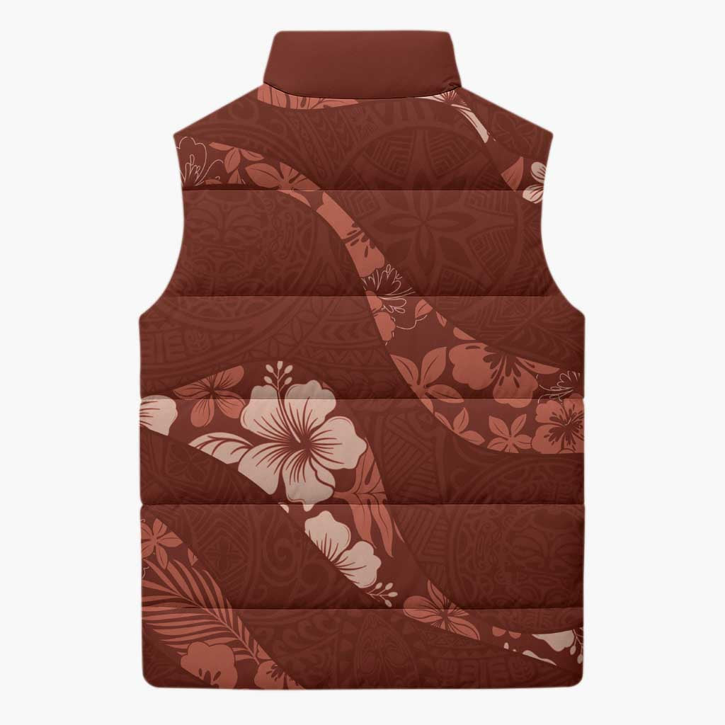 Aloha Hawaii Floral Tapa Sleeveless Puffer Jacket Patchwork Crimson LT7 - Polynesian Pride
