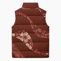 Aloha Hawaii Floral Tapa Sleeveless Puffer Jacket Patchwork Crimson LT7 - Polynesian Pride