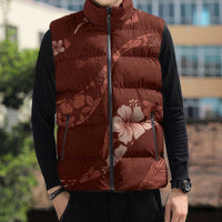 Aloha Hawaii Floral Tapa Sleeveless Puffer Jacket Patchwork Crimson LT7 - Polynesian Pride