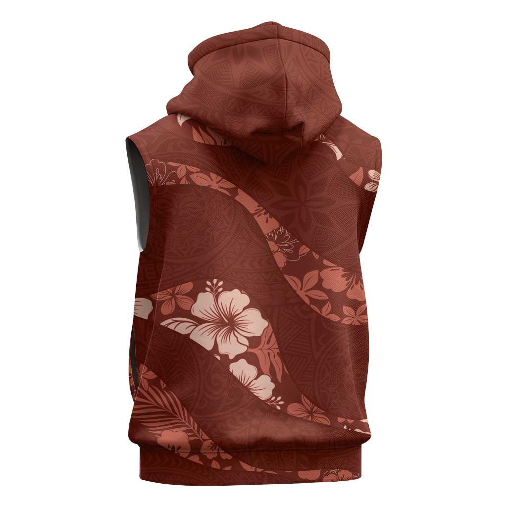 Aloha Hawaii Floral Tapa Sleeveless Zip Hoodie Patchwork Crimson - Polynesian Pride