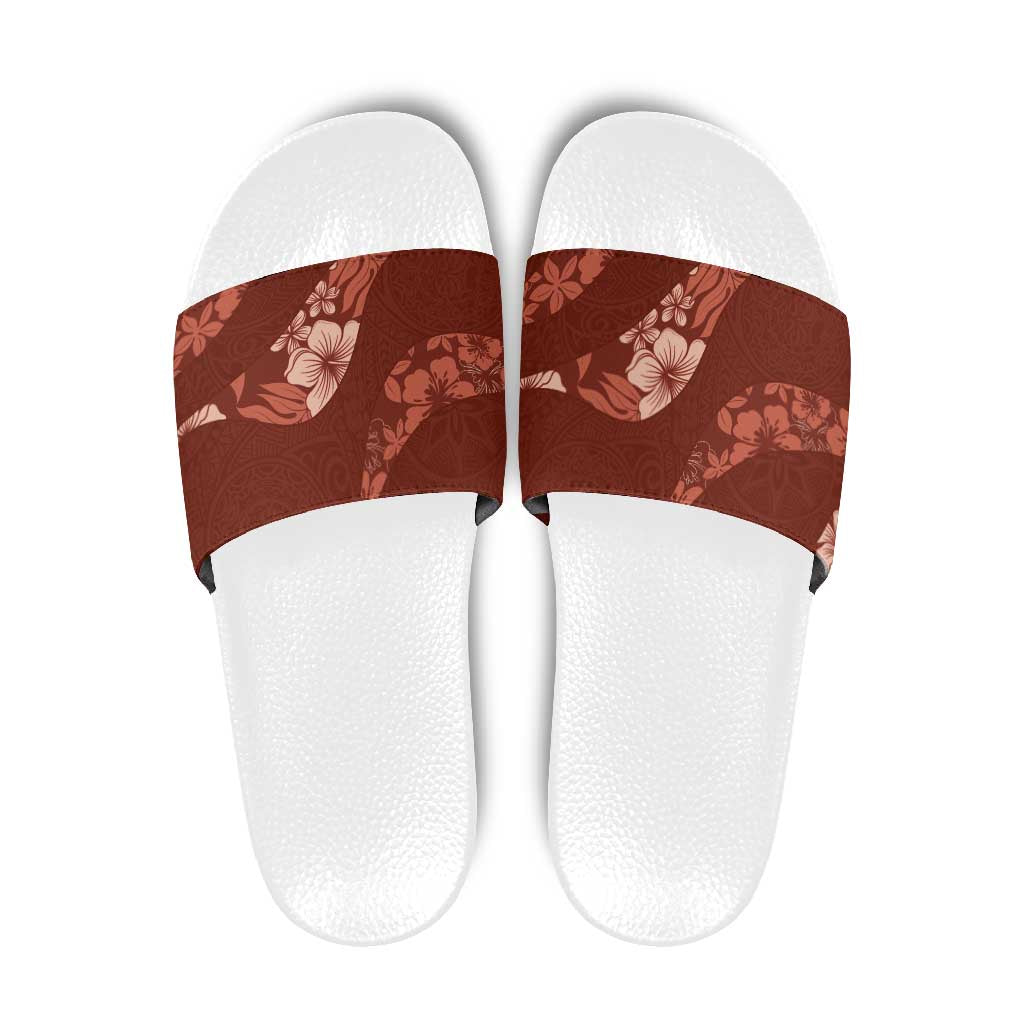 Aloha Hawaii Floral Tapa Slide Sandals Patchwork Crimson - Polynesian Pride