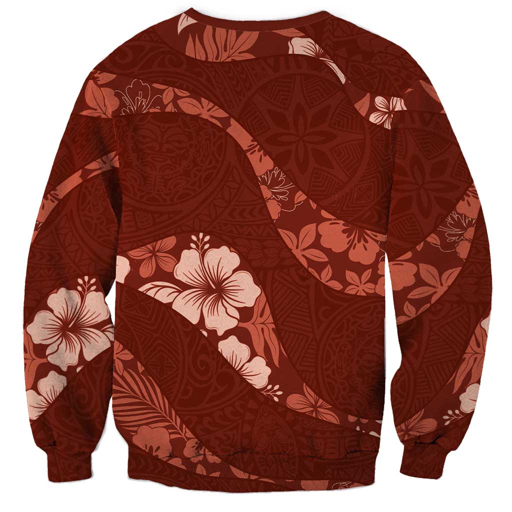 Aloha Hawaii Floral Tapa Sweatshirt Patchwork Crimson LT7 - Polynesian Pride