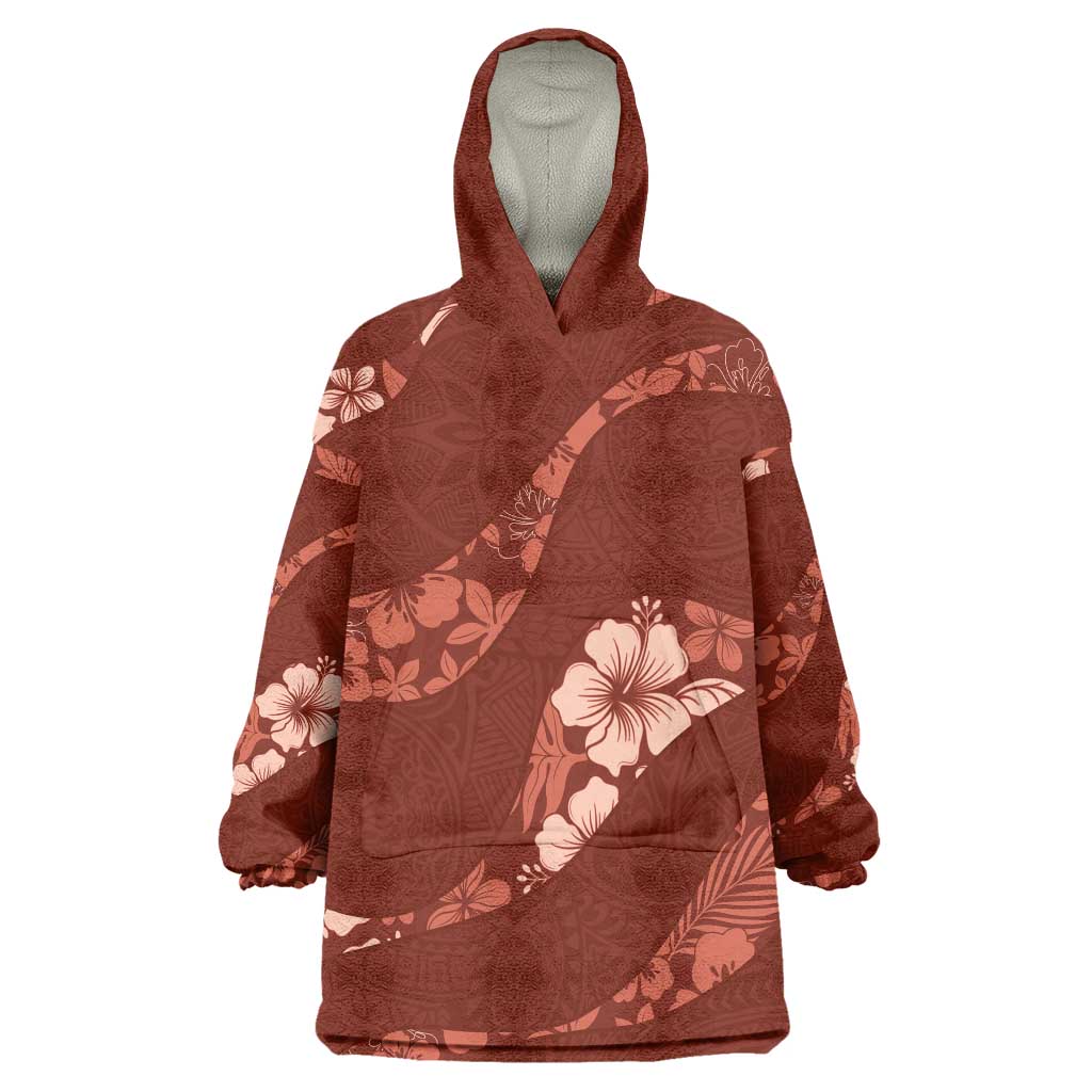 Aloha Hawaii Floral Tapa Wearable Blanket Hoodie Patchwork Crimson LT7 One Size Crimson - Polynesian Pride