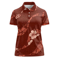 Aloha Hawaii Floral Tapa Women Polo Shirt Patchwork Crimson - Polynesian Pride