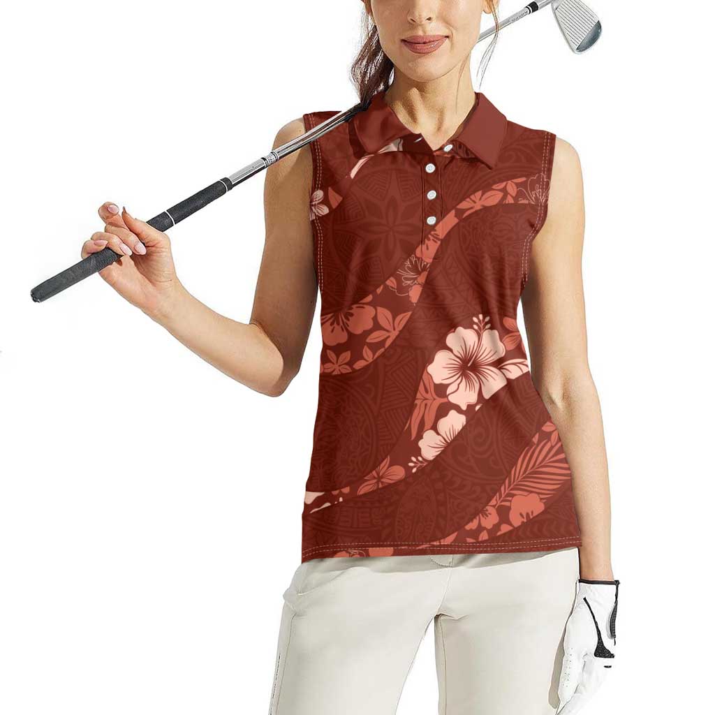 Aloha Hawaii Floral Tapa Women Sleeveless Polo Shirt Patchwork Crimson LT7 - Polynesian Pride