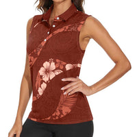 Aloha Hawaii Floral Tapa Women Sleeveless Polo Shirt Patchwork Crimson LT7 - Polynesian Pride