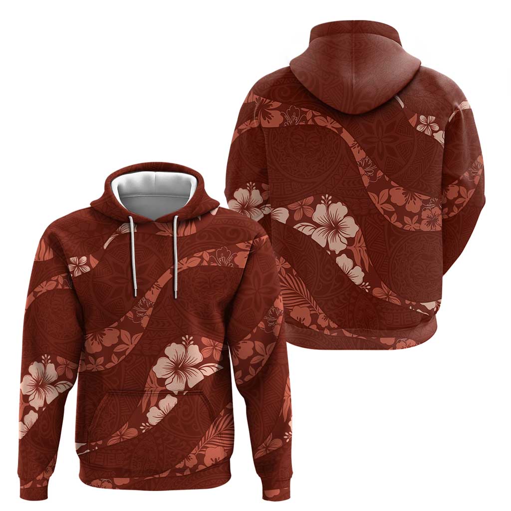 Aloha Hawaii Floral Tapa Zip Hoodie Patchwork Crimson - Polynesian Pride
