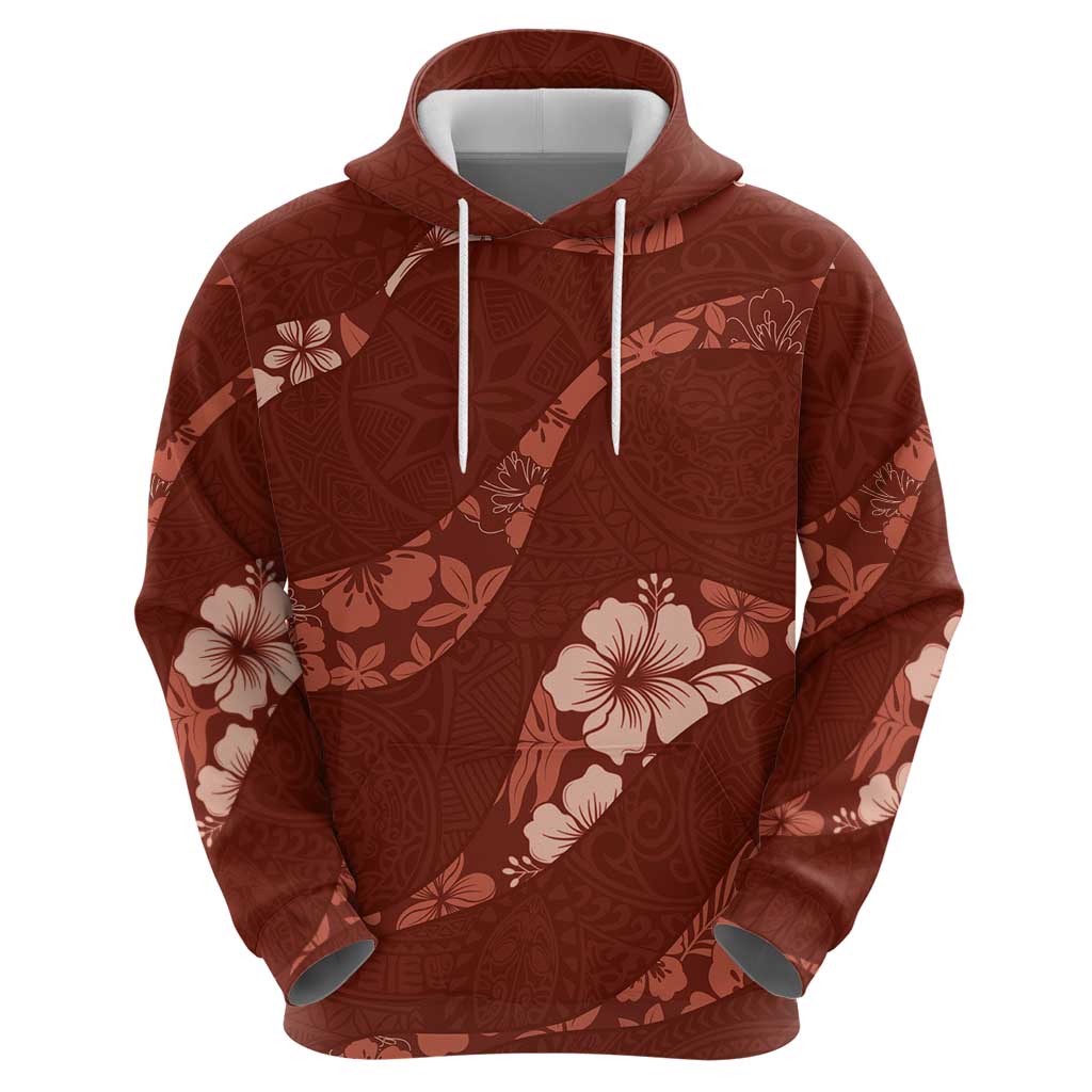 Aloha Hawaii Floral Tapa Zip Hoodie Patchwork Crimson - Polynesian Pride
