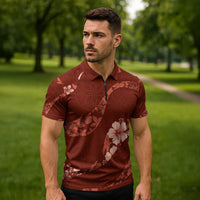 Aloha Hawaii Floral Tapa Zipper Polo Shirt Patchwork Crimson LT7 - Polynesian Pride