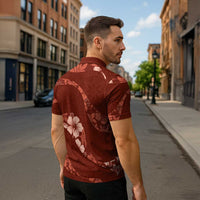 Aloha Hawaii Floral Tapa Zipper Polo Shirt Patchwork Crimson LT7 - Polynesian Pride