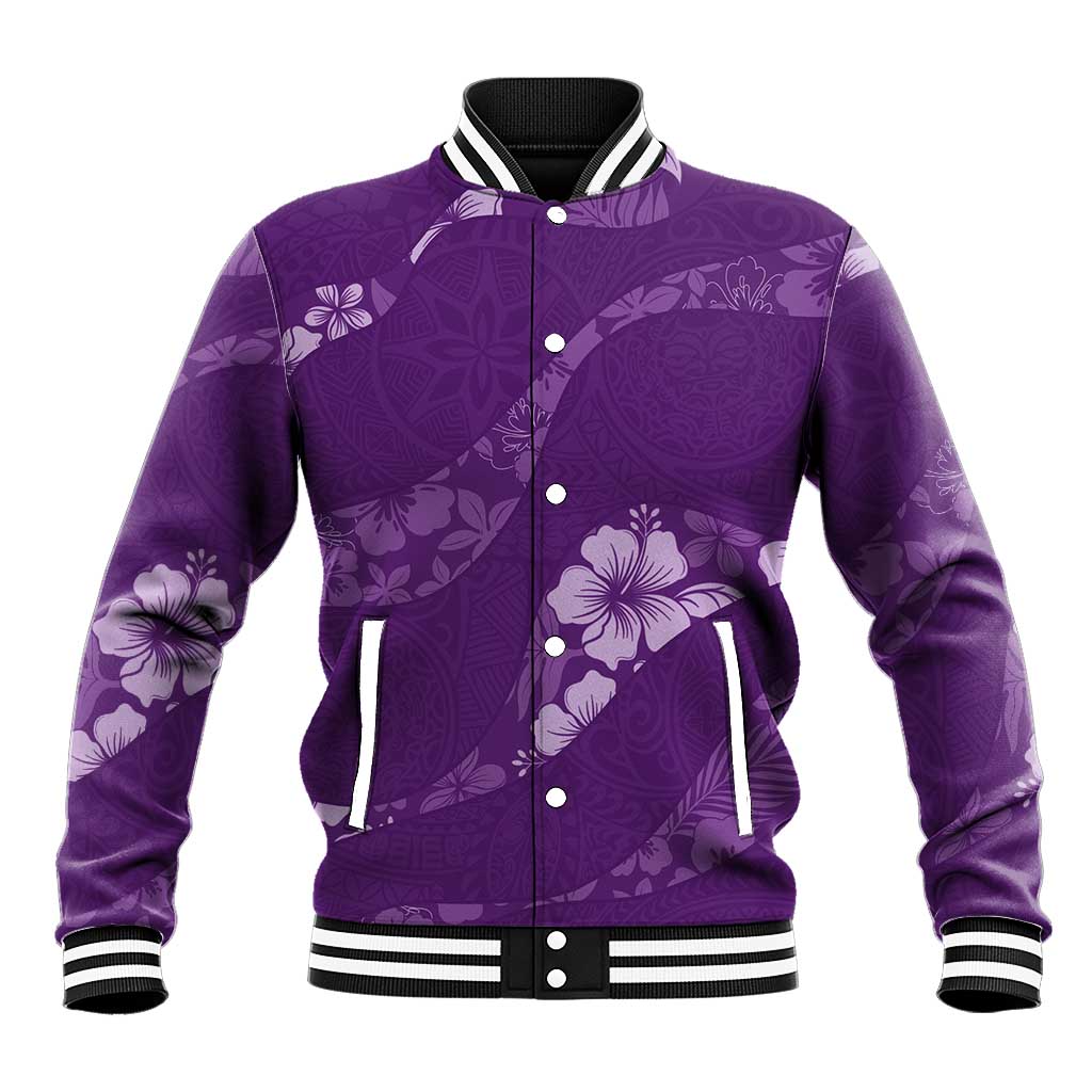 Aloha Hawaii Floral Tapa Baseball Jacket Patchwork Violet LT7 Unisex Violet - Polynesian Pride