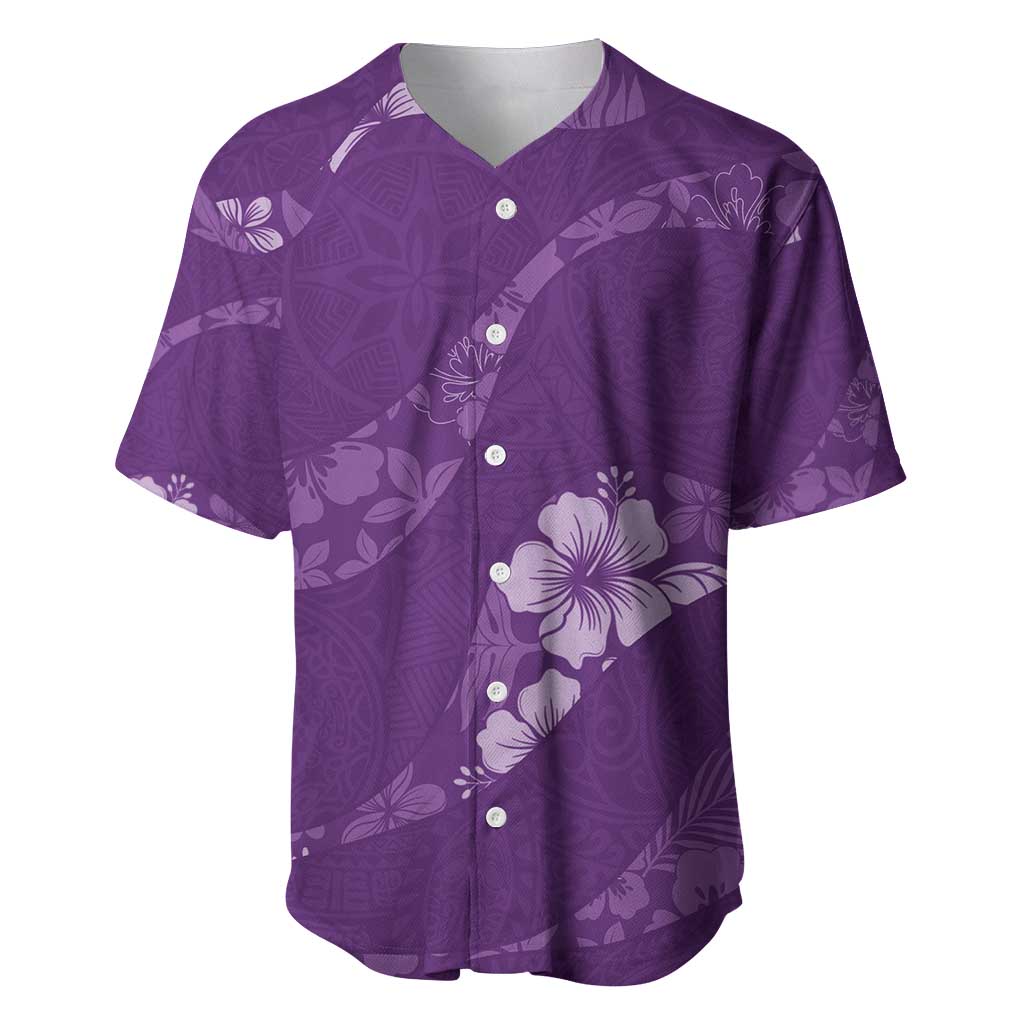 Aloha Hawaii Floral Tapa Baseball Jersey Patchwork Violet - Polynesian Pride