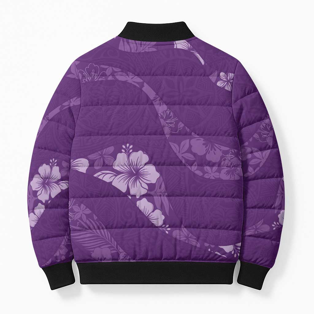 Aloha Hawaii Floral Tapa Bomber Puffer Jacket Patchwork Violet LT7 - Polynesian Pride