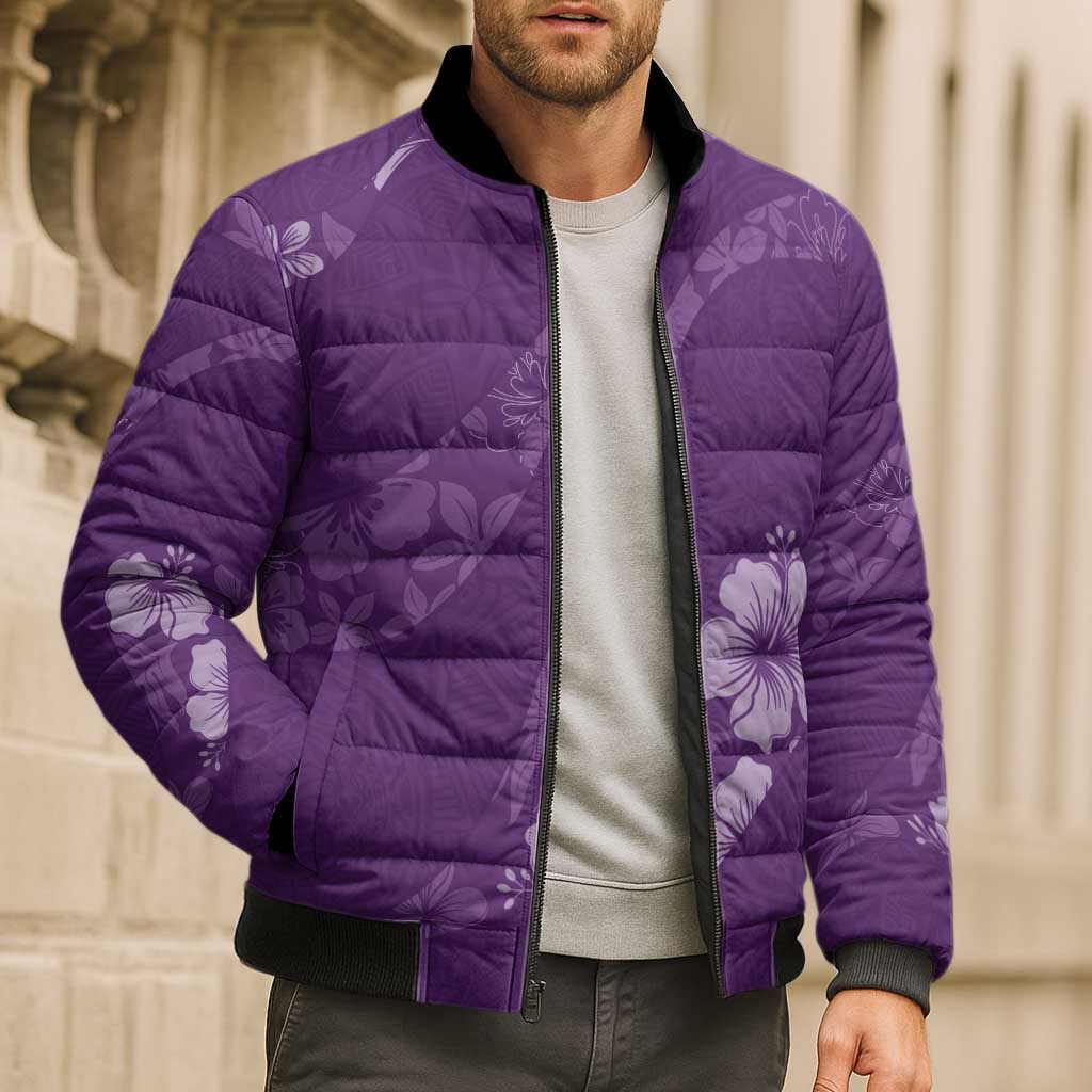 Aloha Hawaii Floral Tapa Bomber Puffer Jacket Patchwork Violet LT7 - Polynesian Pride