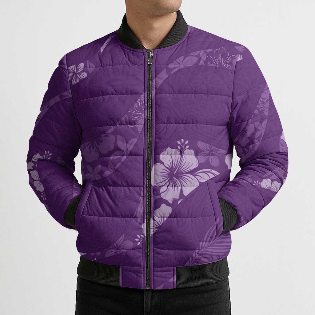 Aloha Hawaii Floral Tapa Bomber Puffer Jacket Patchwork Violet LT7 - Polynesian Pride