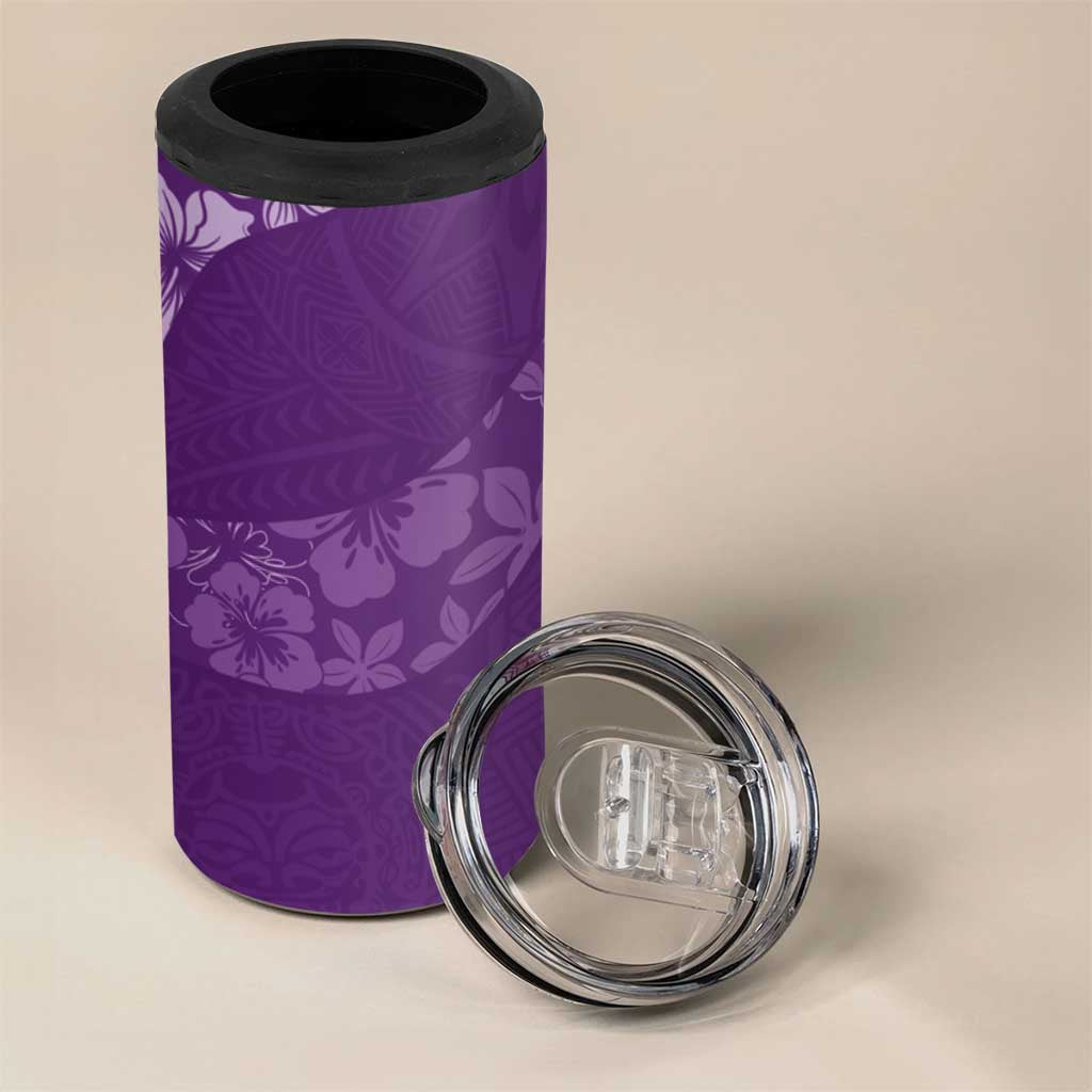 Aloha Hawaii Floral Tapa 4 in 1 Can Cooler Tumbler Patchwork Violet - Polynesian Pride