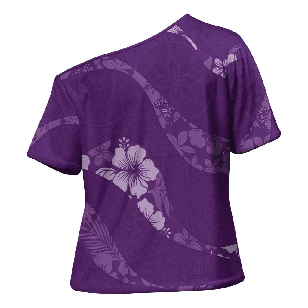 Aloha Hawaii Floral Tapa Cross Shoulder Shirt Patchwork Violet LT7 - Polynesian Pride